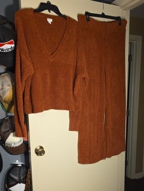 stars above Rust-Tone V-Neck Sweater & Pant Set